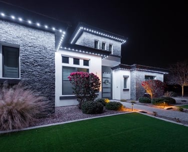 Beautiful residential house with white permanent LEDs On 