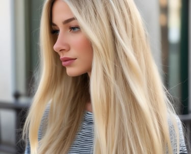 Elegant stylist applying keratin treatment to client's hair in salon.
