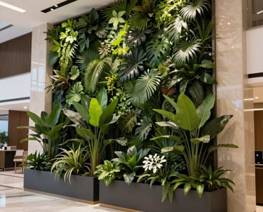 Elegant wooden and ceramic flowerpots arranged neatly on a light wooden shelf in a bright room