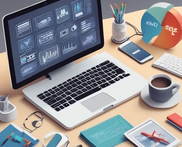 A sleek laptop displaying a responsive website design on screen.