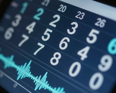 A close-up of a digital display showing clear, crisp numbers and a waveform graph. The lighting is dark blue and professional.