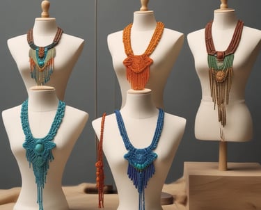 cuatro collares de macrame artesanal hecho a mano