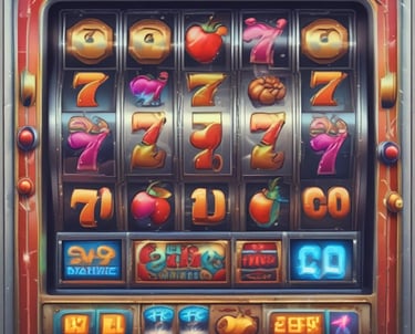 Close-up of glowing slot machine reels spinning with electric gold and neon purple highlights.