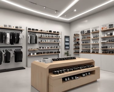 A vibrant display of CR Supplements' top sportswear and supplement brands in a sleek, modern setting.