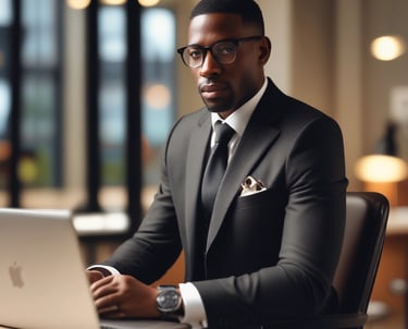 A professional consultation setting with a laptop and notepad.