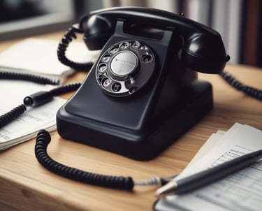 A simple office desk with a phone and notepad, symbolizing customer contact.