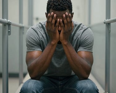 A compassionate volunteer speaking with an incarcerated individual through a prison visitation window.