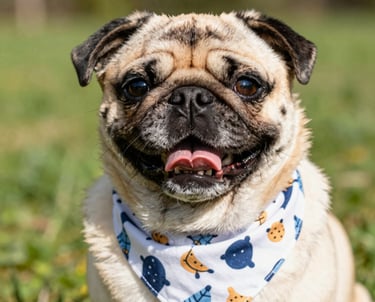 perro Pug con paliacate azul