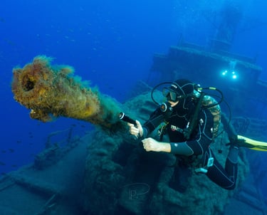 Diver with the Navy Frigate Wreck, Madeira