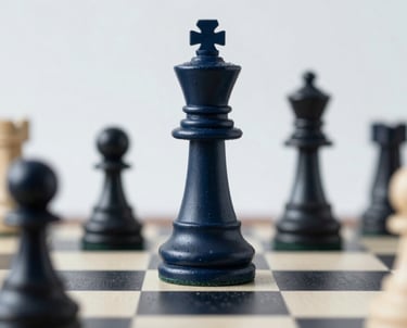 A symbolic image of a chess piece being moved strategically, representing Stoic resilience and intelligent action. Professional palette with #1A2E2F.