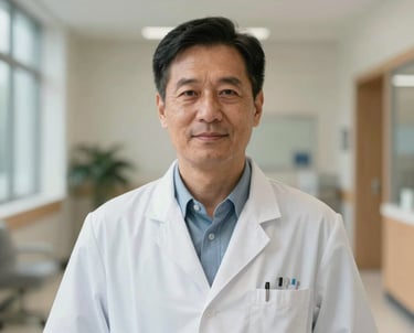 A professional headshot of a healthcare diagnostics expert in a well-lit North American medical facility. They convey expertise and reliability, set against a clean, modern architectural background.