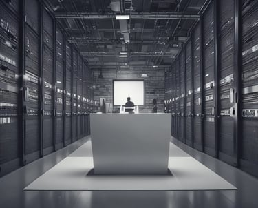 An image of a friendly IT consultant working on a laptop in a cozy Connecticut office.