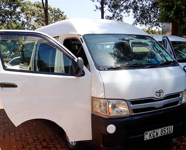 White Toyota Hiace passenger van for private van hire - Vanna Ventures