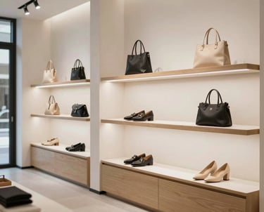 A clean, bright North American boutique interior featuring minimal shelving, elegant lighting, and high-end materials that create a sophisticated retail experience.