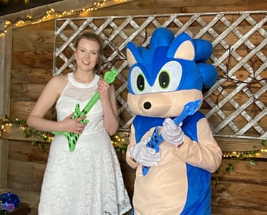 wedding in worcester with tykie time entertainment photo booth and mascot sonic