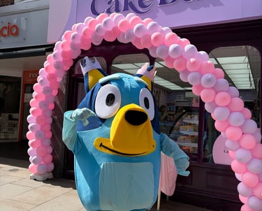 opening day for the cake box in shresbusy with our mascot 