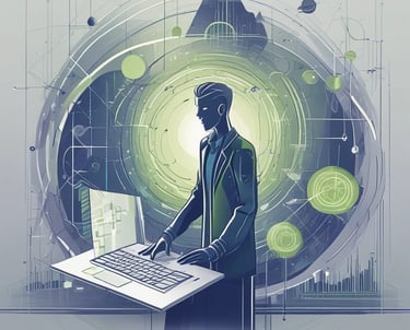 A modern workspace with multiple screens showing data analytics and campaign performance charts.