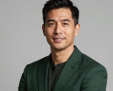 Professional studio headshot of an executive leader in North American / US (Georgia), looking approachable and professional. The lighting is bright, and the person is wearing a dark green business jacket.