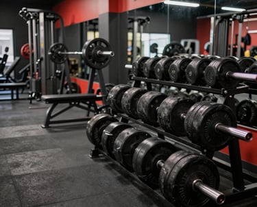 A sleek black background with three distinct personal training setups displayed.