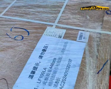 detail of label on the box for EVE LF100LA LiFePO4 prismatic battery cells