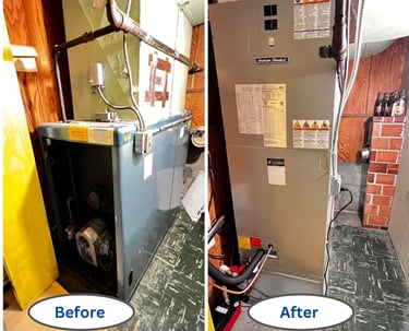 A Comparison photo with one of our furnace installation with Before and After Display