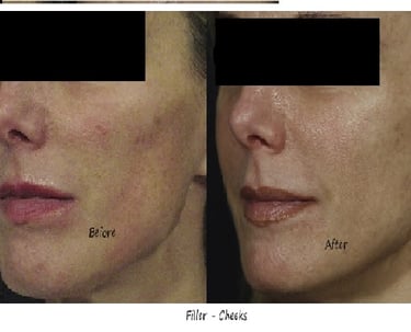 Before & after image filler mid face – improved ogee curve, even skin tone and more radiance.