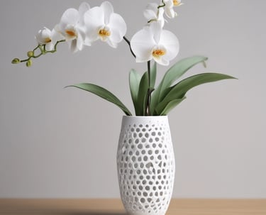 Close-up of a sleek 3D printed miniature object in black and white tones.