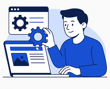 Homme avec un ordinateur qui modifie les paramètres d'un site web pour améliorer le référencement