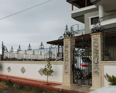 Porte d'entrée en fer forgé noir et or