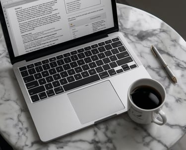 Luxury workspace flat lay symbolizing clarity and confident digital business planning for 2026