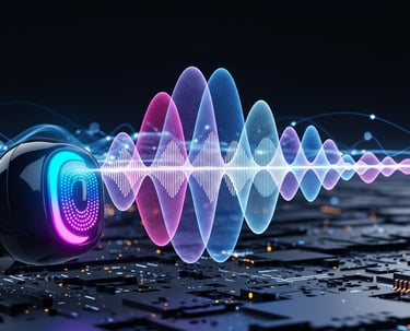 uma forma de onda sonora com fones de ouvido Bluetooth