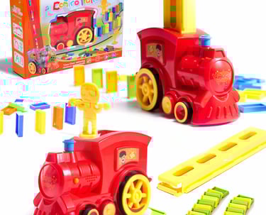 traukinys raudonos spalvos, domino kaladėlės