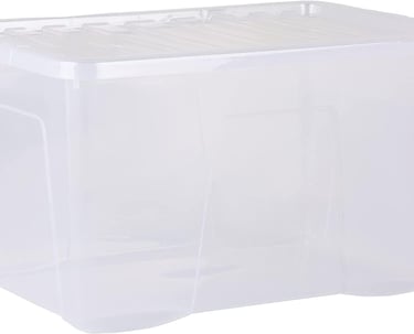 a clear plastic storage box with a clear lid
