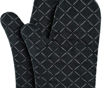 a pair of oven mitts with a black oven oven mitt