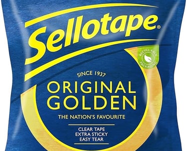 a bag of sellotapepeps with a yellow ribbon