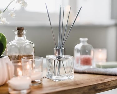 a table with candles and candles on it