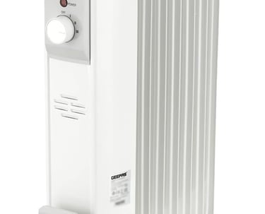 a white electric heater with four wheels and a remote control
