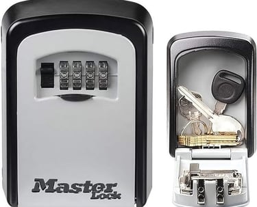 a combination lockbox with a key lock and key lock