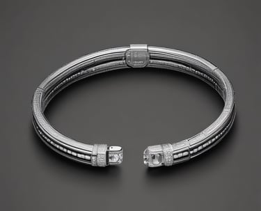 A bright, minimalistic display of various jewelry pieces on a clean surface.