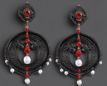 a pair of earrings with pearls and pearls