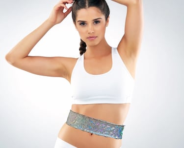 Lady wearing holographic wellness sash