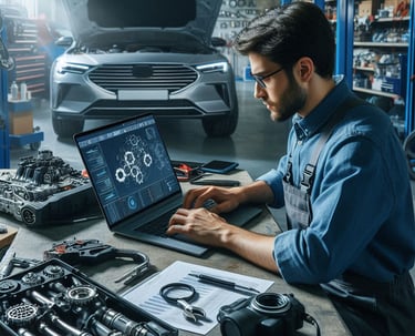 un technicien avec un ordinateur de diagnostic