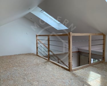 Rambarde bois, métal et vitrage bas