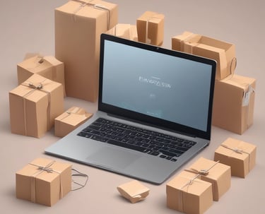 A cozy workspace with three labeled boxes representing Essentiel, Confort, and Premium packages.