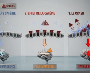 Schéma montrant l'effet de la caféine sur le cerveau