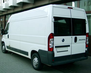 A freshly painted Ducato campervan, ready for customization