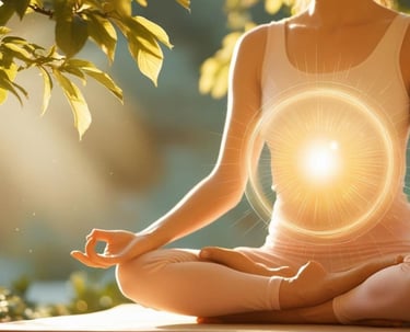 una mujer en estado meditativo está practicando reconexión cuántica bajo la guía de Svitlana Bytka
