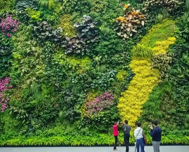 A lush, vibrant vertical garden on a modern building wall 16 * 9