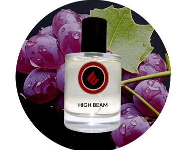 a bottle of high beam perfume with grapes and leaves