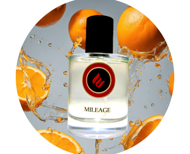 a bottle of milage perfume with oranges and
